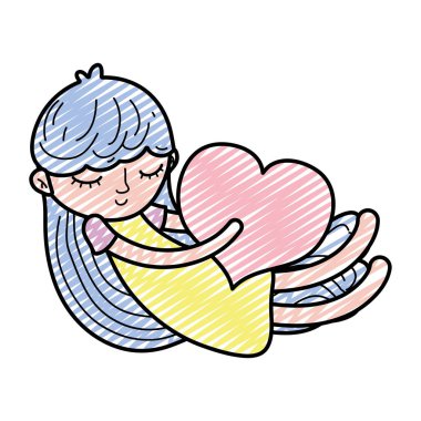 güzel kalp vektör çizim ile uyuyan çocuk kız doodle