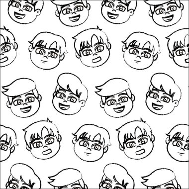 Grunge mutlu çocuklar baş saç modeli arka plan vektör çizim ile