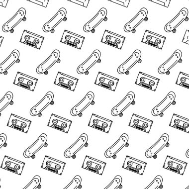 teyp arka plan vektör çizim çizgi kaykay nesnesi ve kaset