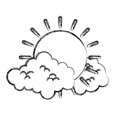 Grunge parlak güneş hava ve kabarık bulutlar illüstrasyon vektör