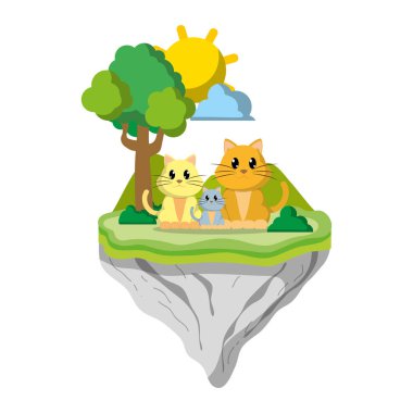 Aile kedi hayvan float Adası vektör çizim