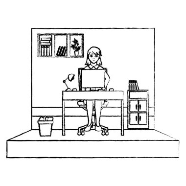 Grunge işkadını başarı ile dosya dolabı ve bilgisayar vektör çizim