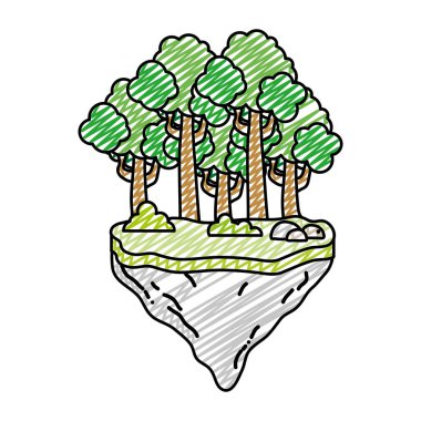 egzotik ağaçlar ve çalılar float idland vektör çizim içinde doodle