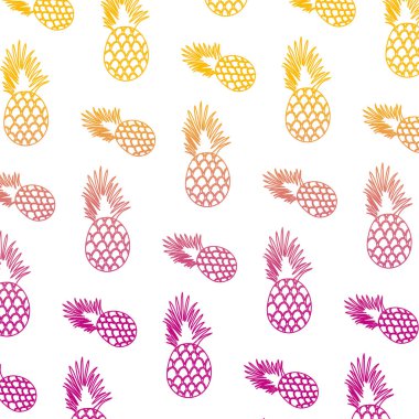 bozulmuş satır egzotik ananas tropikal meyve arka plan vektör çizim