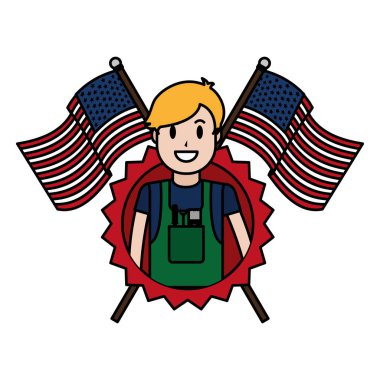 renk mekanik ABD bayrakları ve ulus amblemi vektör çizim ile