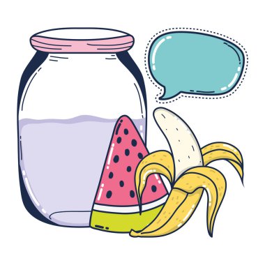 suyu kavanoz sohbet kabarcık ve meyve vektör çizim ile