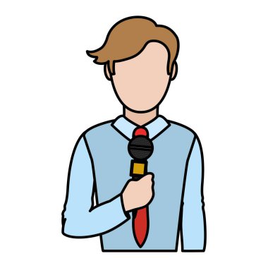 renk saç modeli ve mikrofon stil vektör çizim ile zarif gazeteci