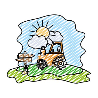 Doodle Traktör çiftlik aracı ahşap ile vektör çizim fark eder.