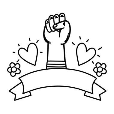 satır yumruk kadar el hareketi kalp ve çiçek vektör çizim ile