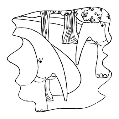 Grunge sevimli fil orman vektör çizim hayvan çift