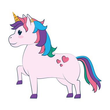sevimli unircorn kalp dövme stil vektör çizim