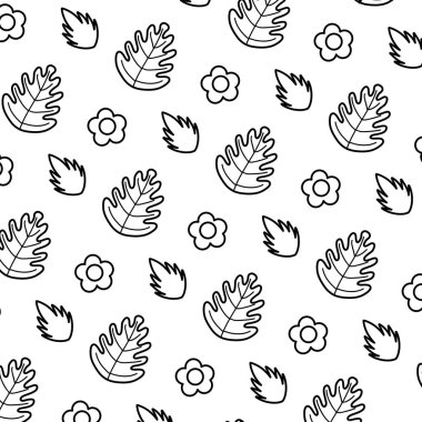 satır tropikal yaprak ve egzotik çiçek arka plan illüstrasyon vektör