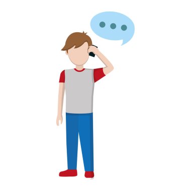 Çocuk Çocuk Smartphone ve sohbet kabarcık vektör çizim ile arama