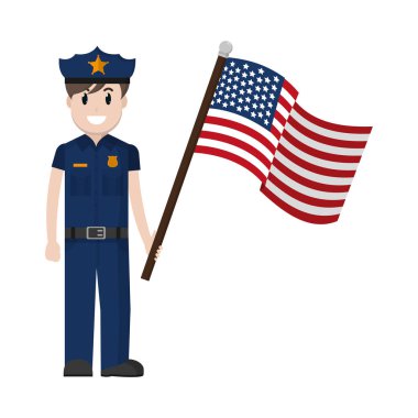 Polis üniformalı ve Amerika ABD vektör çizim bayrak