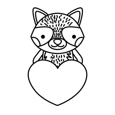 satır şirin rakun vahşi hayvan kalp vektör çizim ile