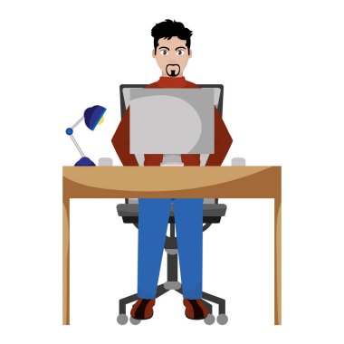 profesyonel iş adamı resepsiyon ile bilgisayar ve lamba vektör çizim