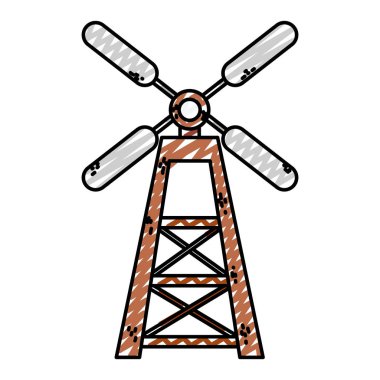 Doğa yel değirmeni organik tarım çiftlik vektör çizim doodle