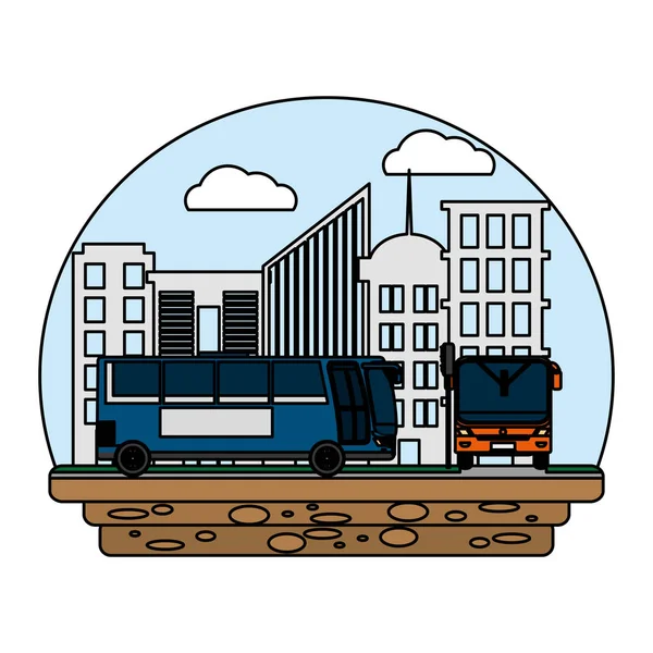 Színes Városi Buszok Szállítás Város Utas Vektoros Illusztráció — Stock Vector