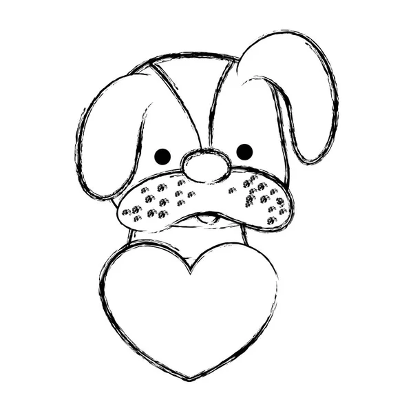 Grunge Cute Dog Pet Animal Heart Vector Illustration — Stock Vector