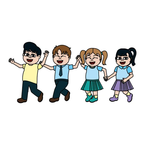 Color Feliz Estudiantes Niños Amigos Peinado Vector Ilustración — Vector de stock