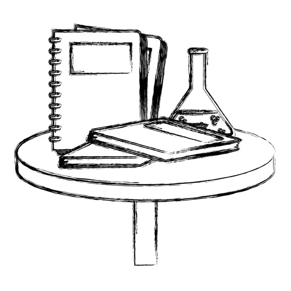 Grunge Notebooks Books Erlenmeyer Flask Table Vector Illustration — Stock Vector