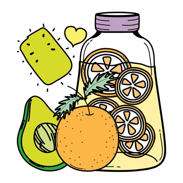 Color Avocado Orange Juice Jar Heart Vector Illustration — Stock Vector