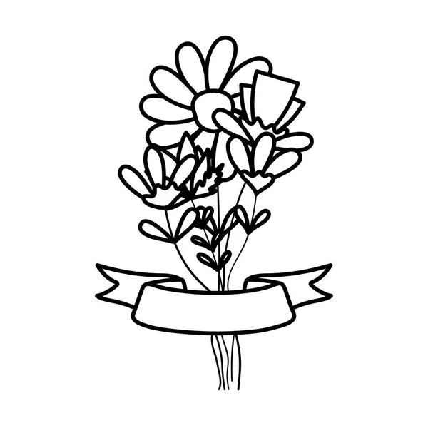 Grunge Flores Exóticas Plantas Con Cinta Estilo Vector Ilustración — Vector de stock