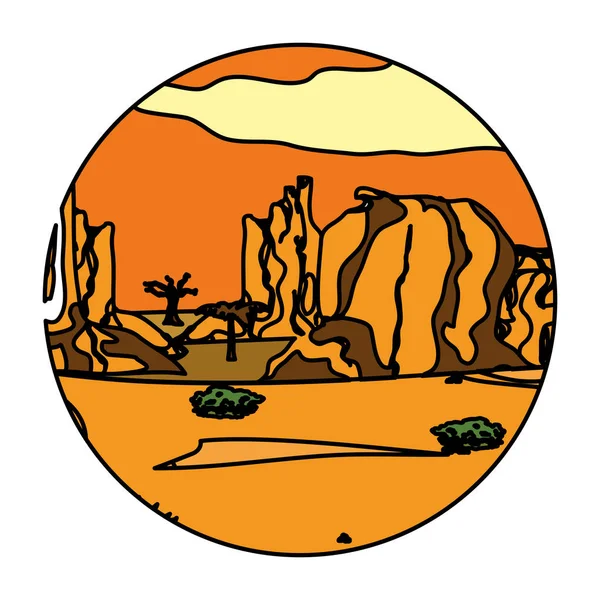 Farbe Wüstenbaum Palme Mit Canyon Landscape Vektor Illustration — Stockvektor