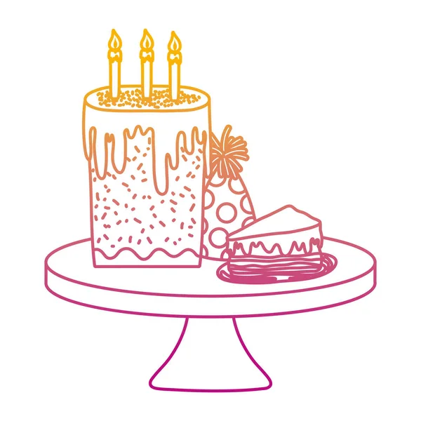 Degraded Line Hat Party Cakes Tables Birthday Vector Illustration — Stock Vector