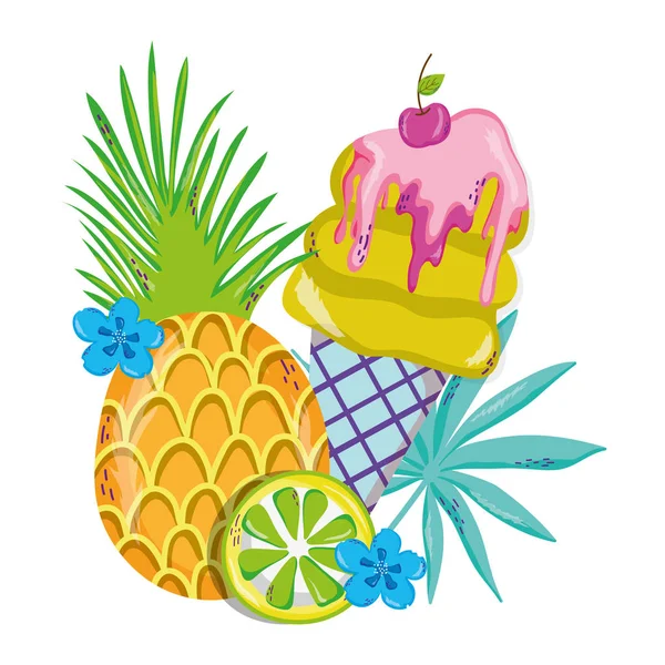 Tropische Ananas Und Zitrone Mit Eis Vektorillustration — Stockvektor