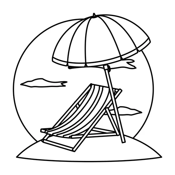 Лінія Відкрита Парасолька Захист Пляжний Стілець Векторні Ілюстрації — стоковий вектор