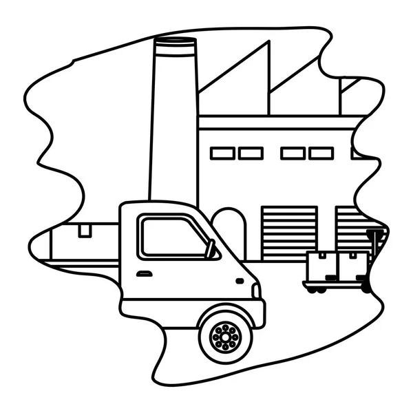 线平台和卡车与箱子在交付商店向量例证 — 图库矢量图片