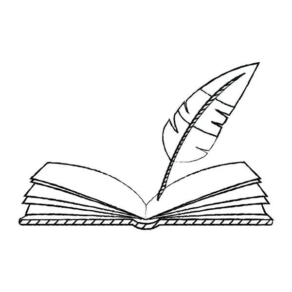 Grunge Ανοιχτό Αντικείμενο Και Φτερό Στυλό Διανυσματικά Εικονογράφηση Βιβλίων — Διανυσματικό Αρχείο