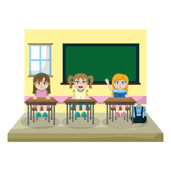 Κορίτσια Μαθητές Στην Τάξη Κάθονται Εικονογράφηση Διάνυσμα Καρέκλα Σχολείου — Διανυσματικό Αρχείο