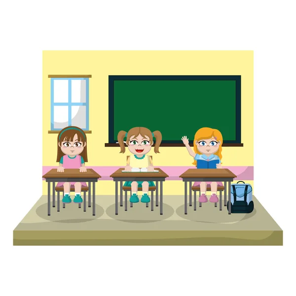 Niñas Estudiantes Aula Sentado Escuela Silla Vector Ilustración — Vector de stock