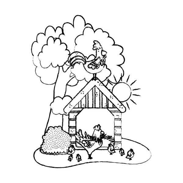 Ferme Maison Couleur Avec Des Animaux Moutons Illustration Vectorielle Arbre — Image vectorielle