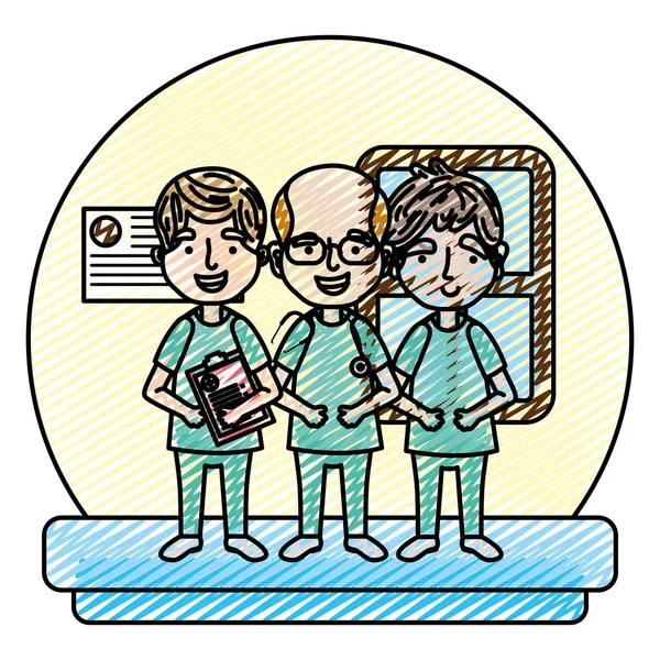 Doodle Men Doctors Medicine Uniform Stethoscope Vector Illustration — Stock Vector