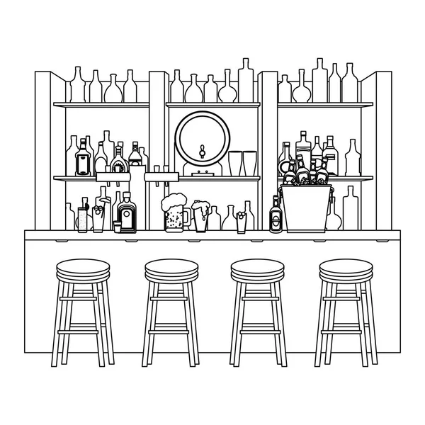 Ilustracja Wektorowa Linii Bar Alkohol Napoje Krzesła Obiektów — Wektor stockowy