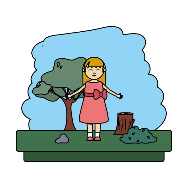 森林生態保護区ベクトル図に色ハッピー ガール — ストックベクタ