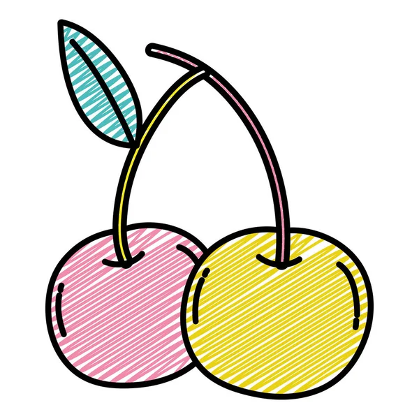 Doodle Cherrys Νόστιμα Υγιεινά Και Βιολογικά Φρούτα Διανυσματικά Εικονογράφηση — Διανυσματικό Αρχείο