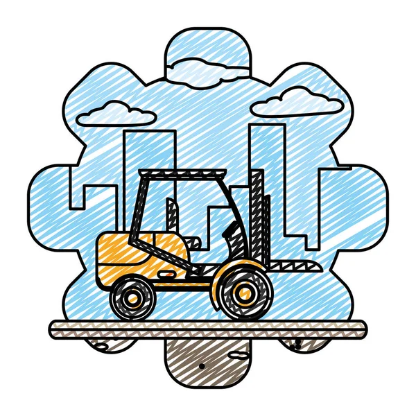 Doodle Industrie Gabelstapler Ausrüstung Bau Service Vektor Illustration — Stockvektor