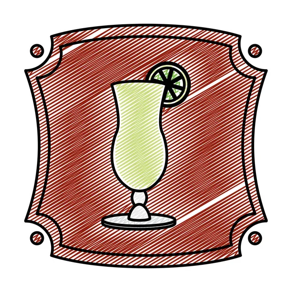Emblema Doodle Com Copo Coquetel Com Limon Liquor Vetor Ilustração — Vetor de Stock