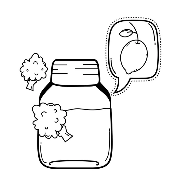 Line Nature Juice Jar Lemon Trees Vector Illustration — Stock Vector