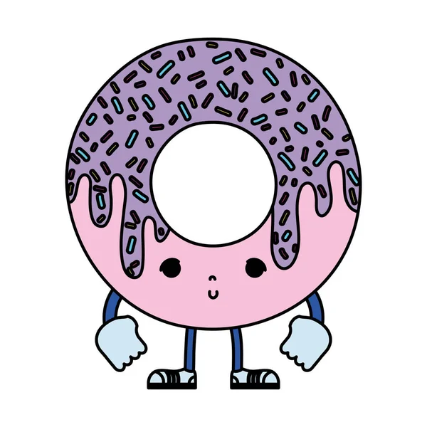 Kleur Kawaii Mooi Donut Met Armen Benen Vectorillustratie — Stockvector