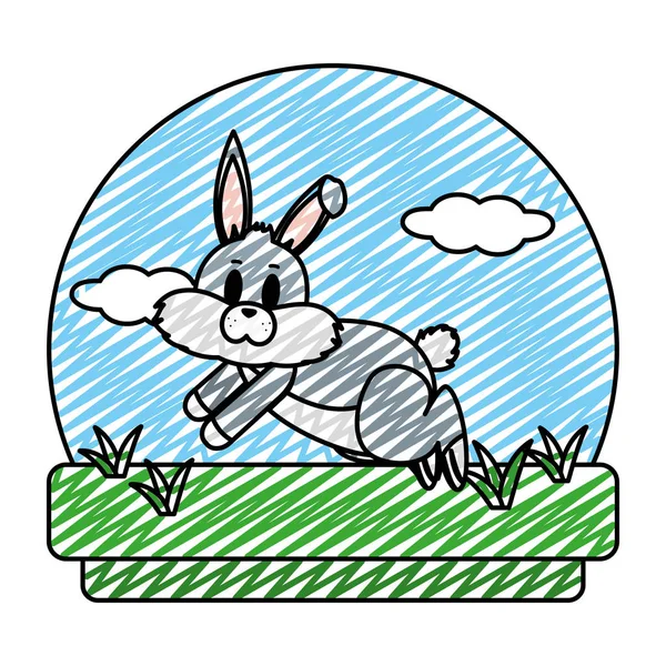 かわいいウサギの風景ベクトル イラストで動物実行されている落書き — ストックベクタ