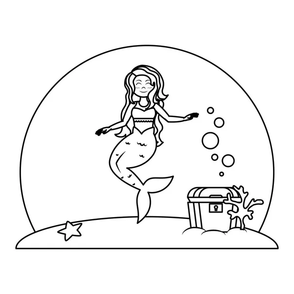 Liniensirene Frau Unter Wasser Mit Brustvektorillustration — Stockvektor