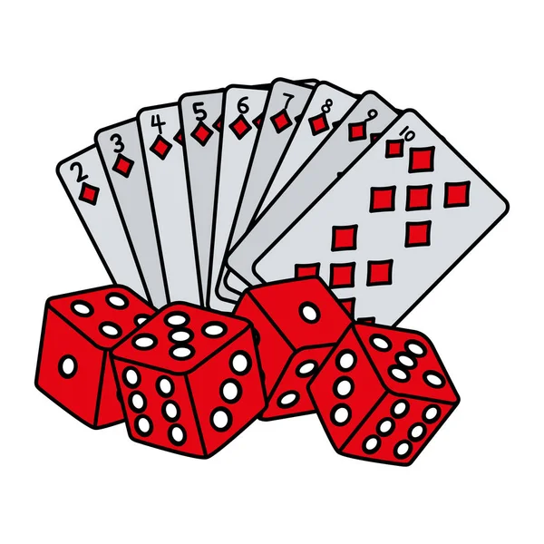 Kleur Diamant Poker Kaarten Dobbelstenen Spel Vectorillustratie — Stockvector