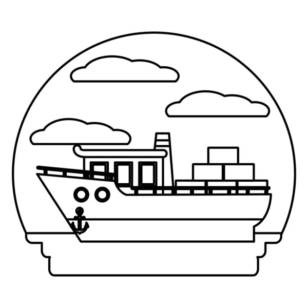 Linea Lato Nave Trasporto Con Container Carico Vettore Illustrazione — Vettoriale Stock