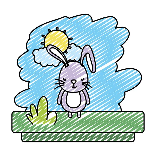 Doodle Kawaii Cute Rabbit Wild Animal Vector Illustration — Stock Vector