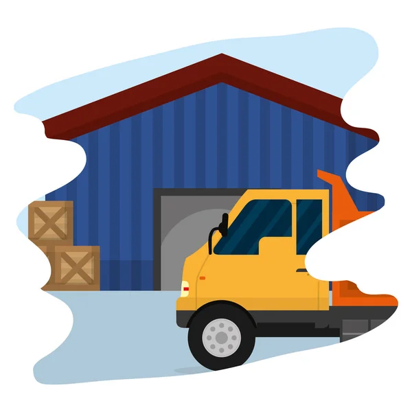 Magasin Livraison Boîtes Avec Illustration Vectorielle Conteneur Camion — Image vectorielle